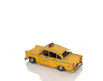 13" Yellow Metal Hand Painted NYC Taxi Tabletop Sculpture