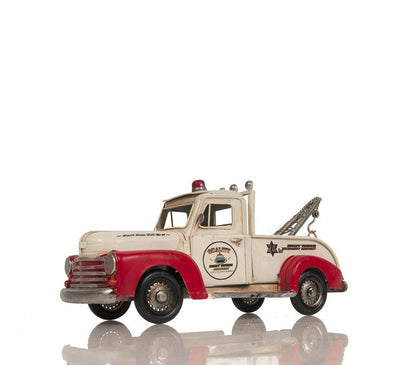 7" Red And White Metal Hand Painted Model Car