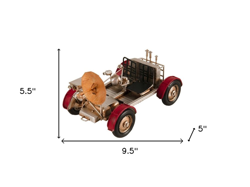 5" Red And Silver Metal Hand Painted Model Car Tabletop Sculpture