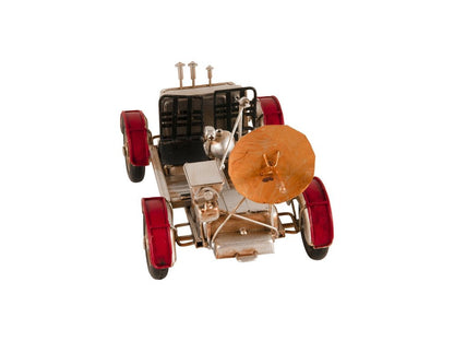5" Red And Silver Metal Hand Painted Model Car Tabletop Sculpture