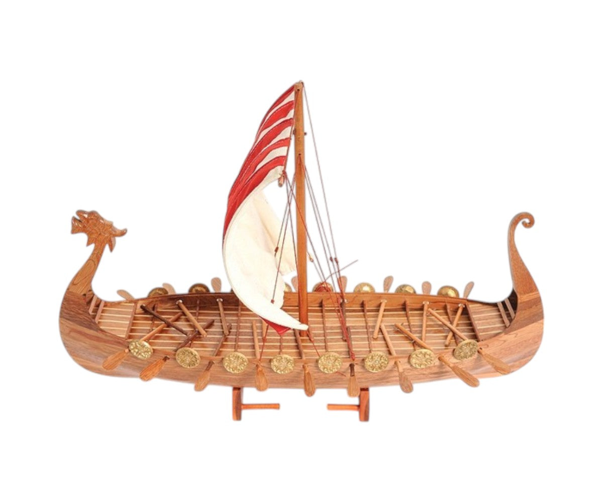 20" Wood Brown Solid Wood Hand Painted Model Boat Tabletop Sculpture