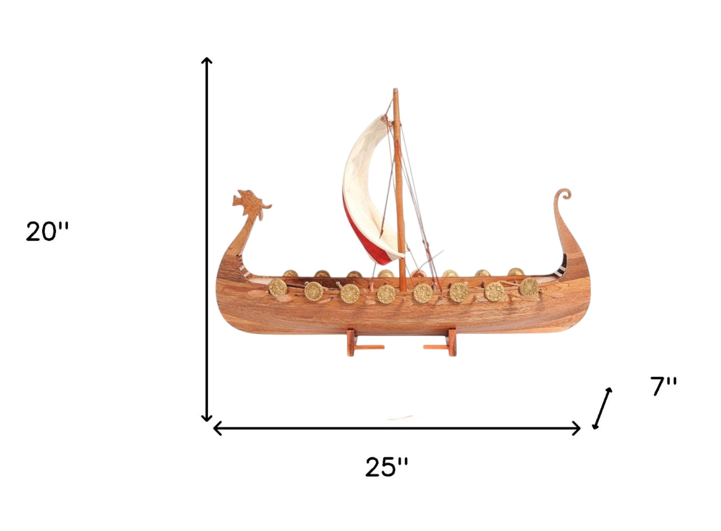 20" Wood Brown Solid Wood Hand Painted Model Boat Tabletop Sculpture