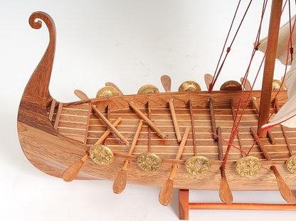 20" Wood Brown Solid Wood Hand Painted Model Boat Tabletop Sculpture