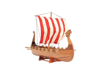 20" Wood Brown Solid Wood Hand Painted Model Boat Tabletop Sculpture