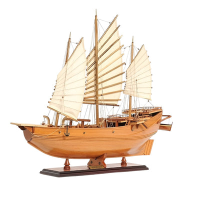 25" Wood Brown Solid Wood Hand Painted Model Boat Tabletop Sculpture