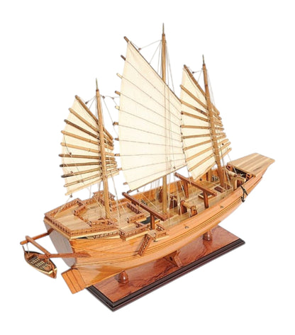 25" Wood Brown Solid Wood Hand Painted Model Boat Tabletop Sculpture