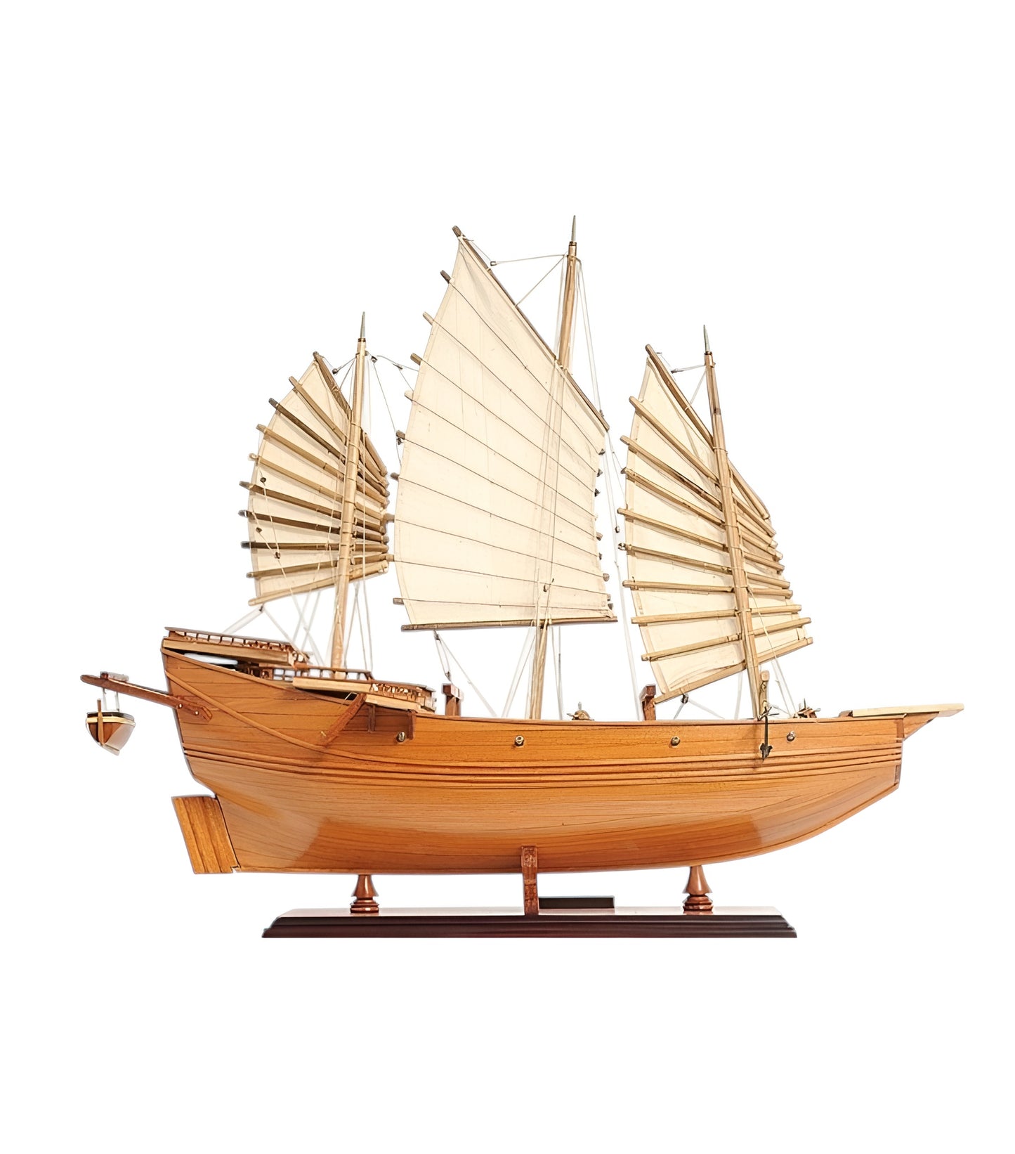 25" Wood Brown Solid Wood Hand Painted Model Boat Tabletop Sculpture