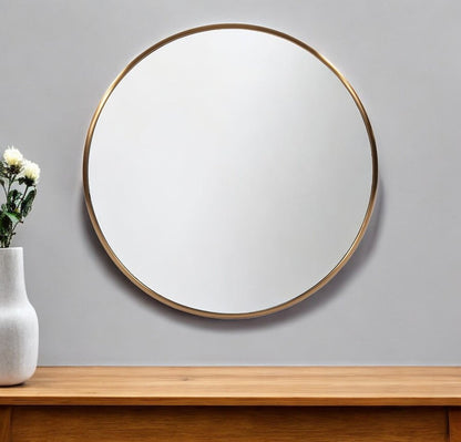 32" Antiqued Brushed Brass Round Wall Mirror