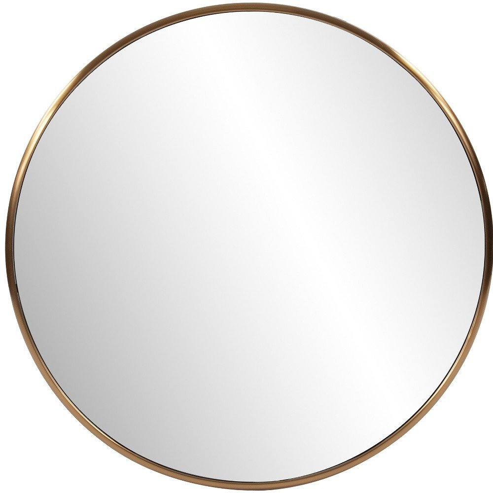 32" Antiqued Brushed Brass Round Wall Mirror