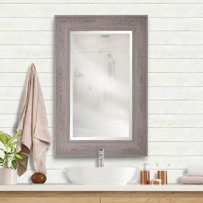 Warm Gray Faux Wood Beveled Rectangular Mirror