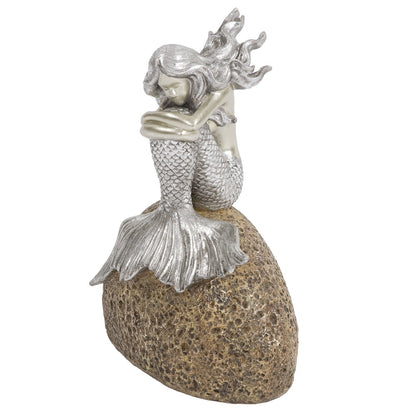 10" Brown and Silver Contemplative Mermaid Resin Tabletop Sculpture