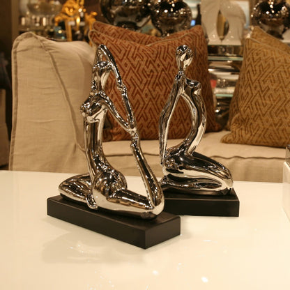 Modern Silver and Black Ustrasana Yoga Sculpture