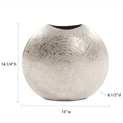 14" Silver Hammered Round Aluminum Table Vase
