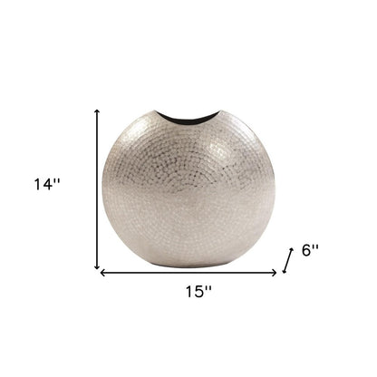 14" Silver Hammered Round Aluminum Table Vase