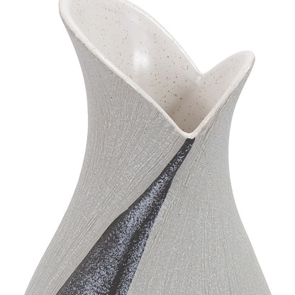 10" Gray and Off White Tulip Ceramic Table Vase With Sequins