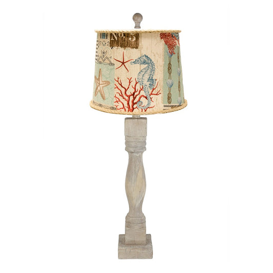 30" Taupe Standard Table Lamp With Blue Shade