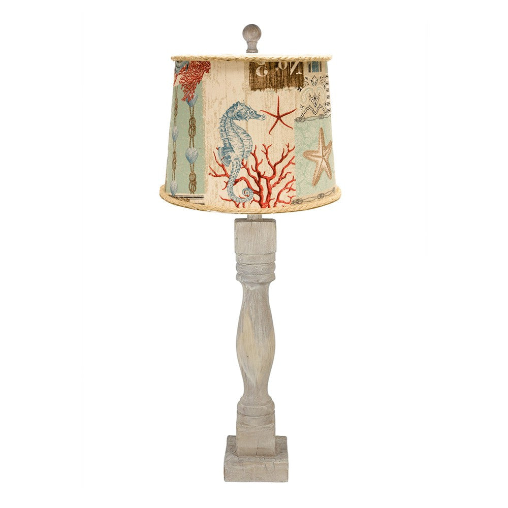 30" Taupe Standard Table Lamp With Blue Shade