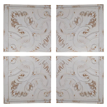 Set of 4 Whitewashed Arabesque Carved Wall Art