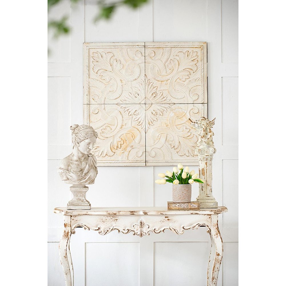 Set of Four White Wood Square Framed Art