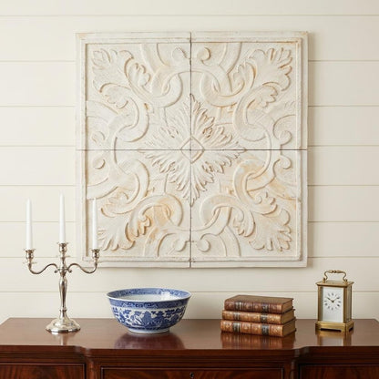 Set of Four White Wood Square Framed Art