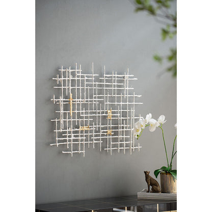 Contemporary Large White and Gold Geo Grid Wall Art