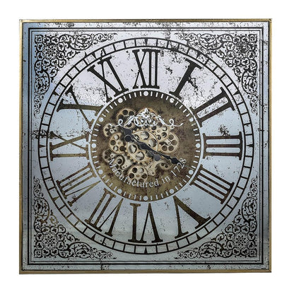 32" Gold And Silver Metal Analog Distressed Square Wall Clock
