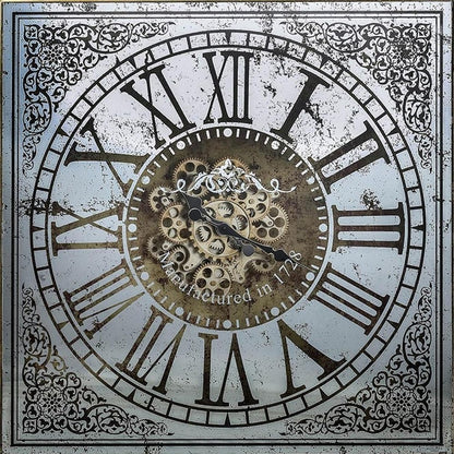 32" Gold And Silver Metal Analog Distressed Square Wall Clock