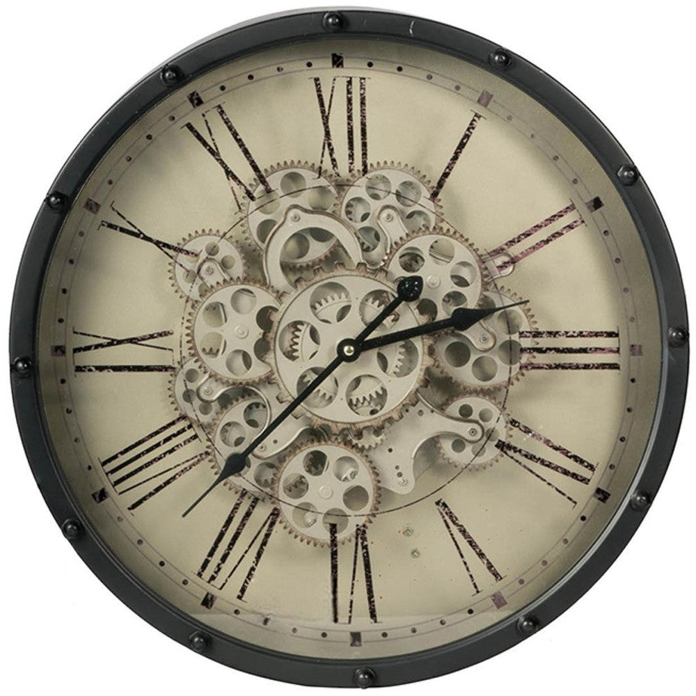 18" Black and Ivory Vintage Gear Industrial Wall Clock