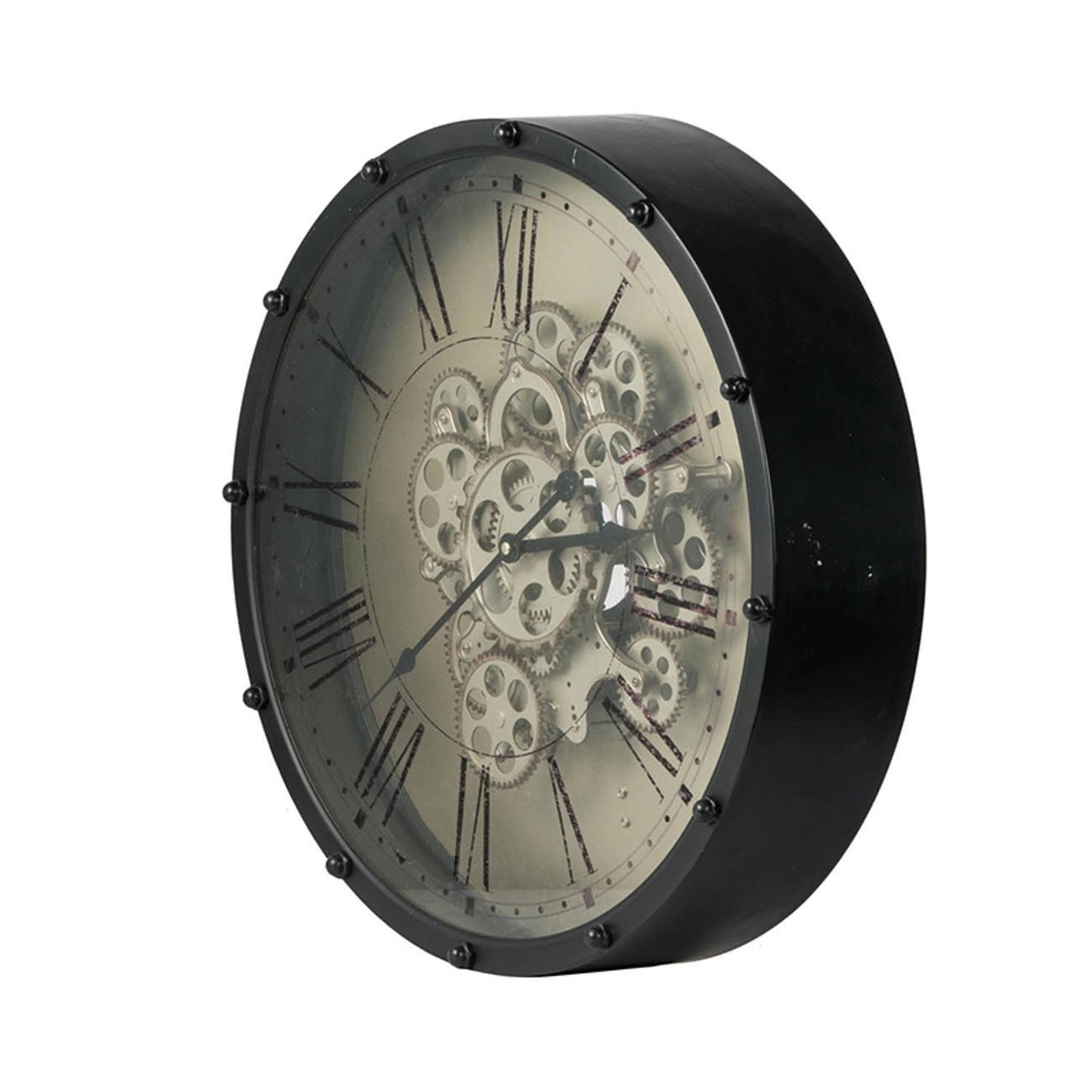 18" Black and Ivory Vintage Gear Industrial Wall Clock