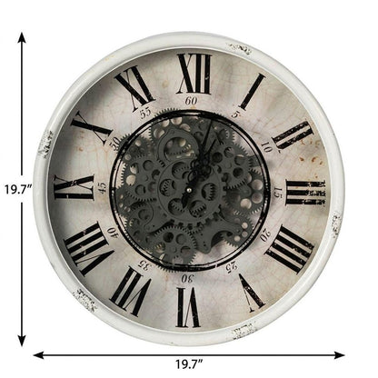 20" White And Black Iron Analog Distressed Round Wall Clock
