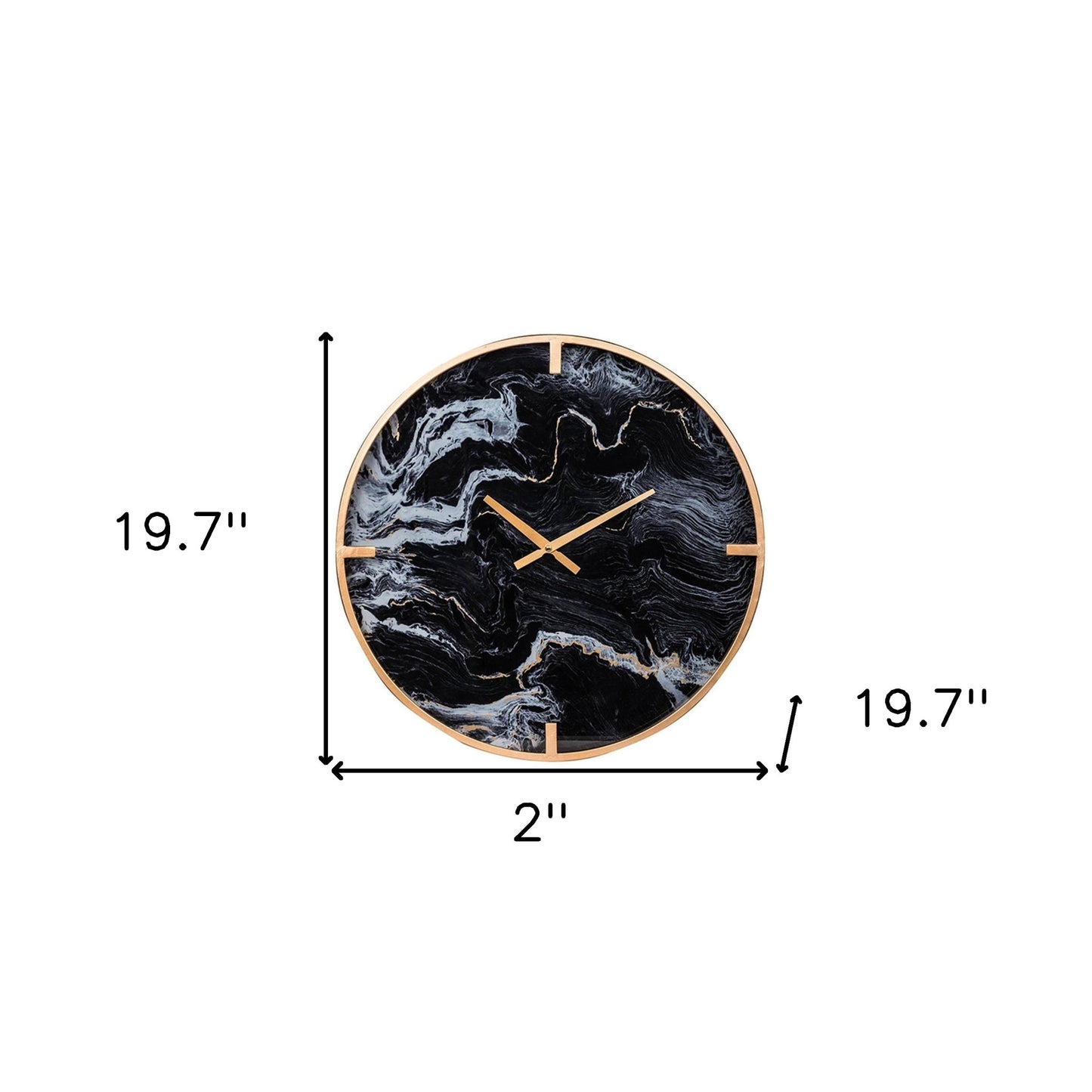 Modern Black Faux Marble and Gold Round Wall Clock