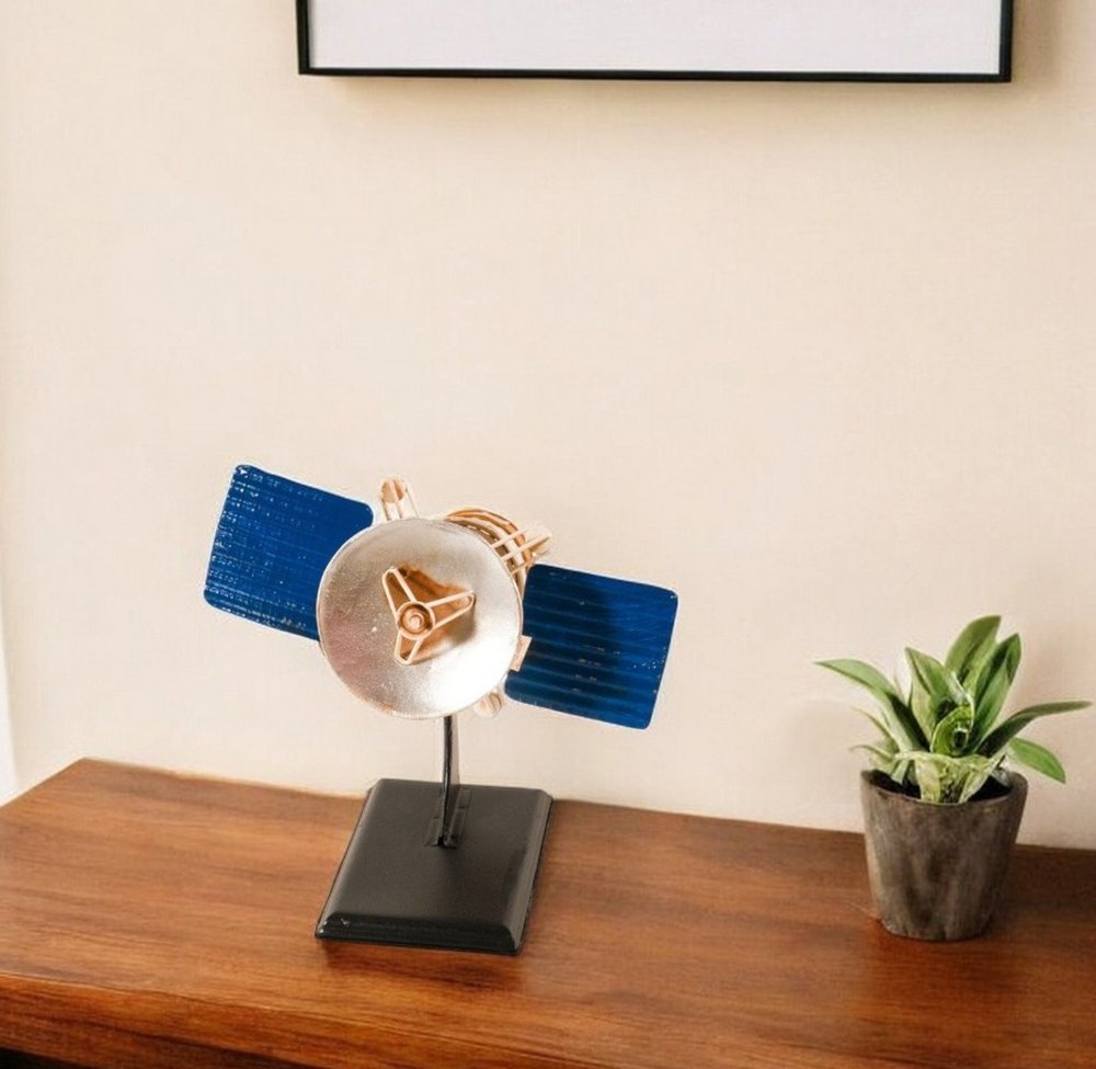 8" Blue And Yellow Metal Hand Painted Model Airplane Tabletop Sculpture