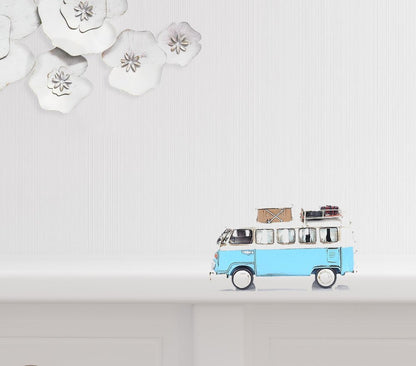 6" Blue And White Metal Volkswagen Bus Sculpture