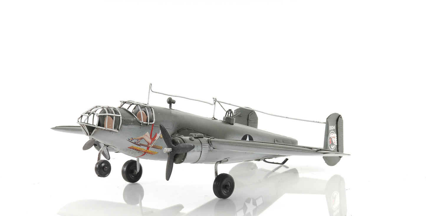 4" Gray and White Metal Hand Painted c1941 North American B-25 Mitchell Bomber Model Airplane