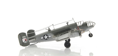 4" Gray and White Metal Hand Painted c1941 North American B-25 Mitchell Bomber Model Airplane