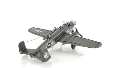 4" Gray and White Metal Hand Painted c1941 North American B-25 Mitchell Bomber Model Airplane