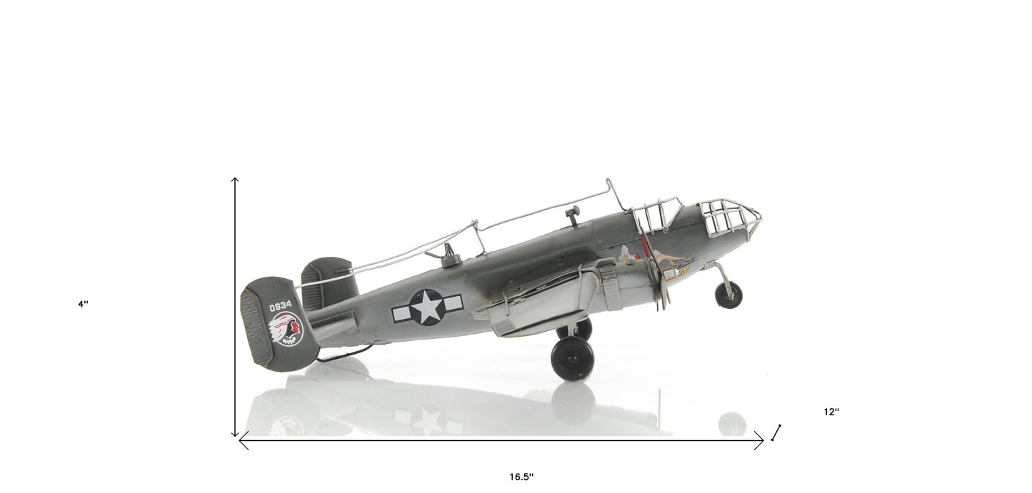 4" Gray and White Metal Hand Painted c1941 North American B-25 Mitchell Bomber Model Airplane