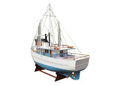 110" Blue And White Solid Wood Hand Painted Model Boat