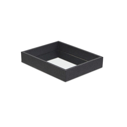 10" Black Faux Shagreen And Mirrored Glass Tray