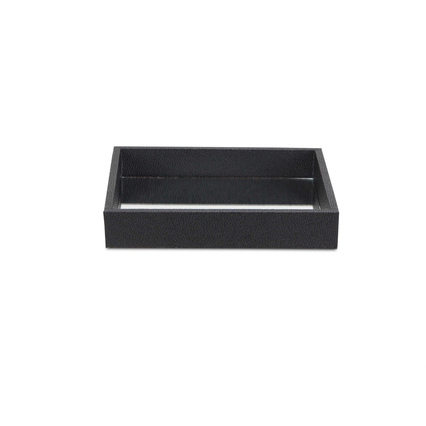 10" Black Faux Shagreen And Mirrored Glass Tray