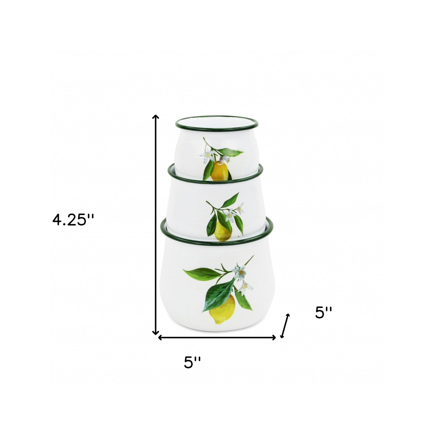 Set of 3 Lemon White Enamel Metal Canisters