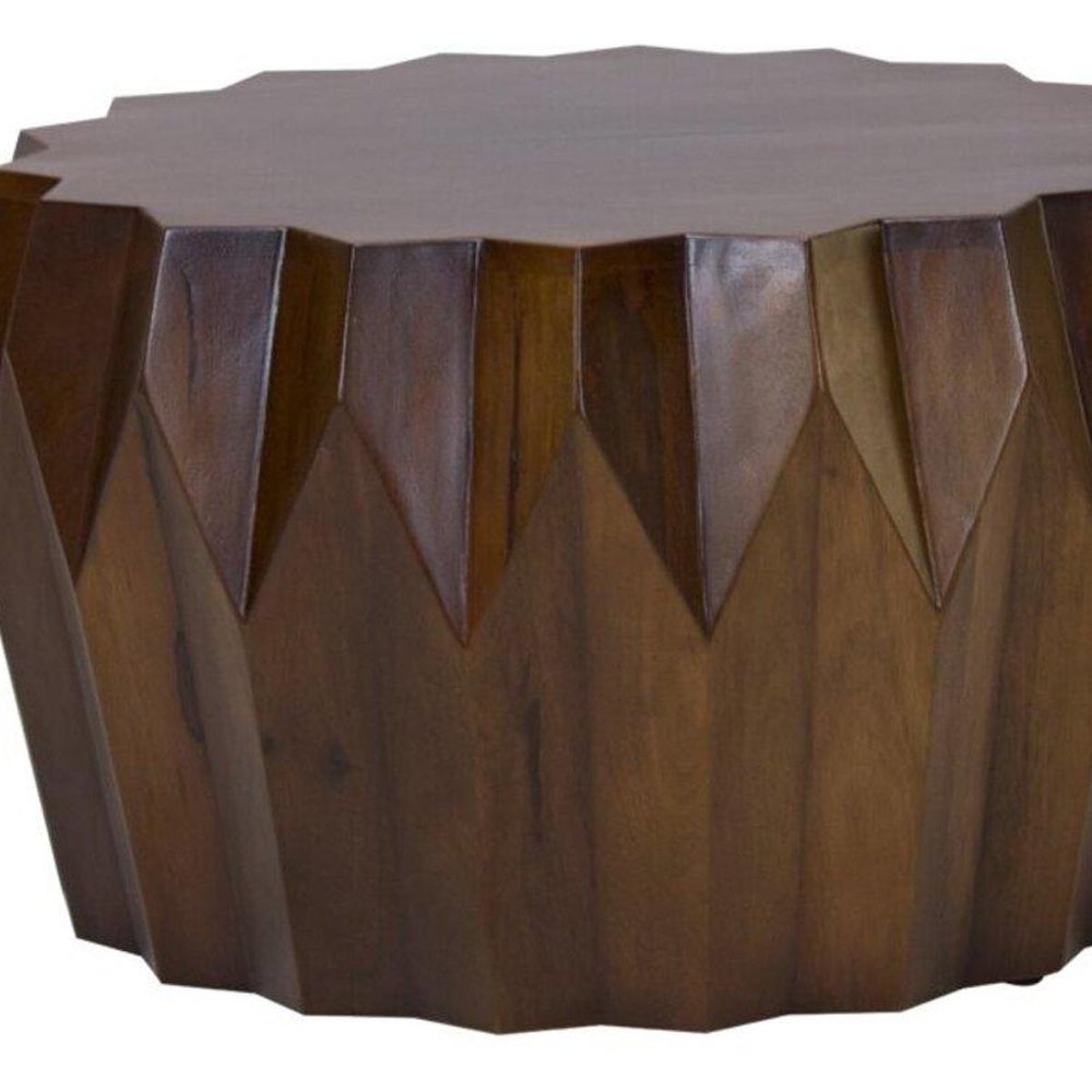 32" Brown Solid Wood Free Form Drum Coffee Table