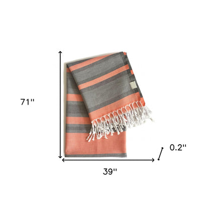 Peach and Dark Grey Striped Design Turkish Beach Blanket