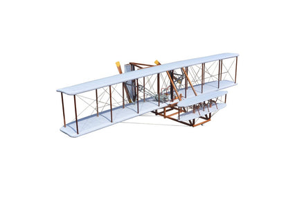 24" Brown and White Solid Wood Hand Painted Model Airplane Tabletop Sculpture
