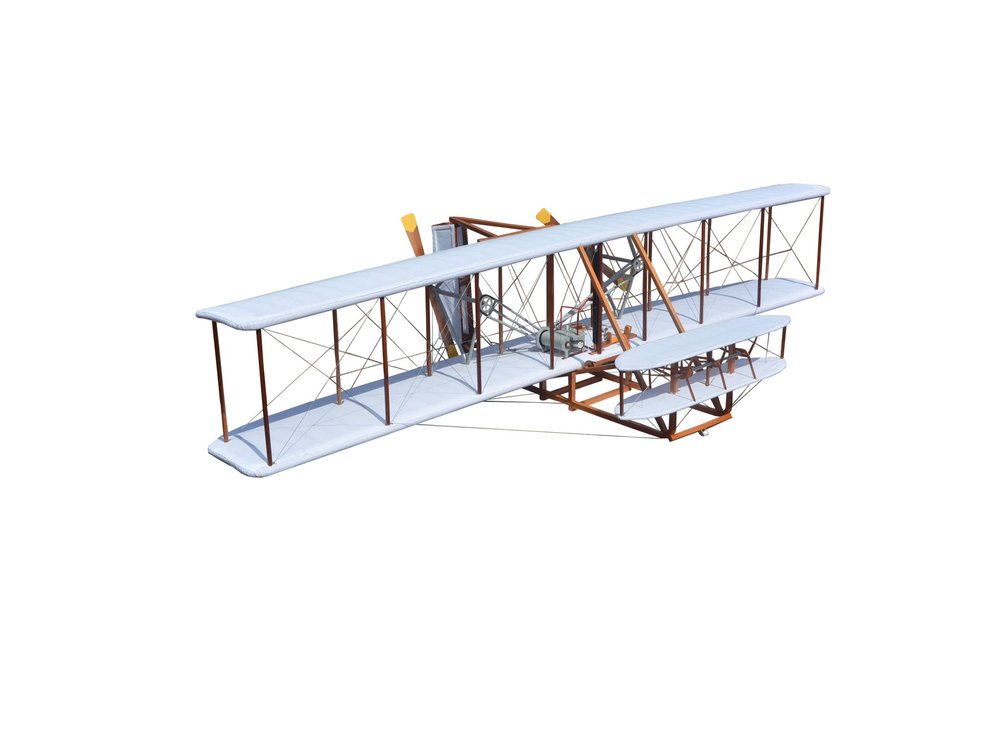 24" Brown And White Solid Wood Hand Painted Airplane Model Airplane