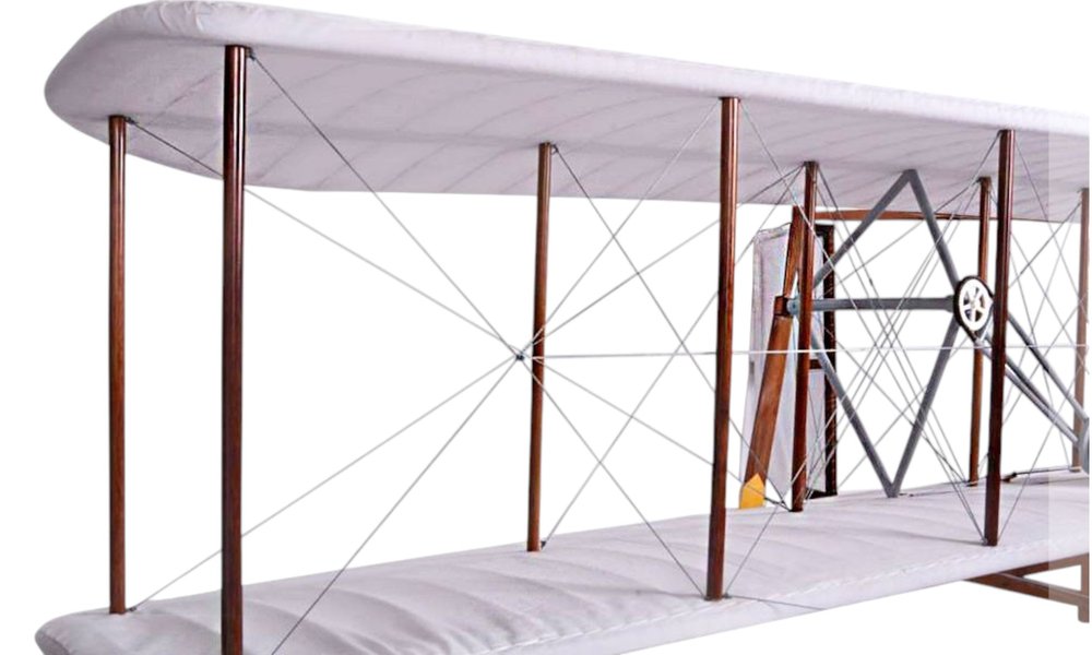 24" Brown And White Solid Wood Hand Painted Airplane Model Airplane