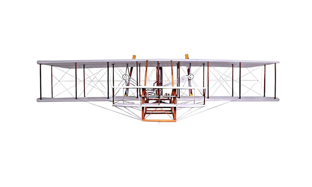 24" Brown and White Solid Wood Hand Painted Model Airplane Tabletop Sculpture