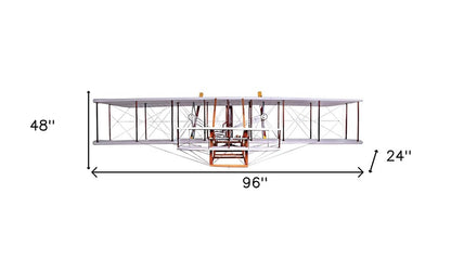 24" Brown And White Solid Wood Hand Painted Airplane Model Airplane