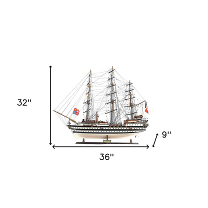 32" Black and White Solid Wood Hand Painted Amerigo Vespucci Model Boat