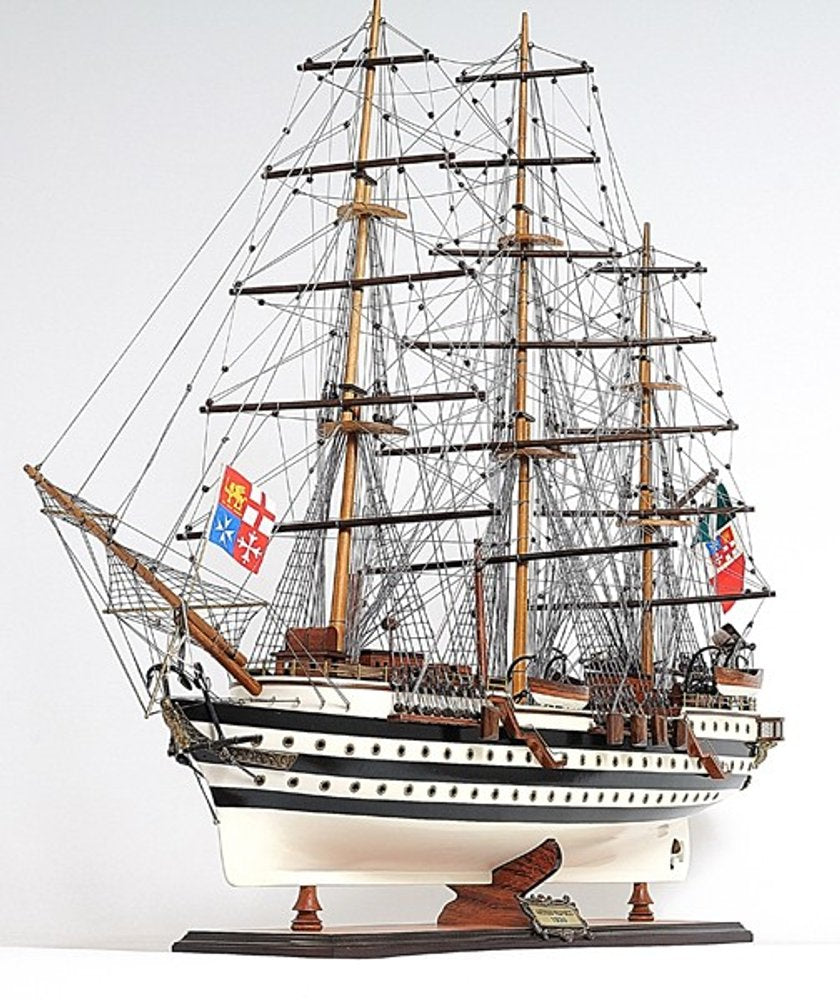 32" Black And White Solid Wood Hand Painted Boat Model Boat